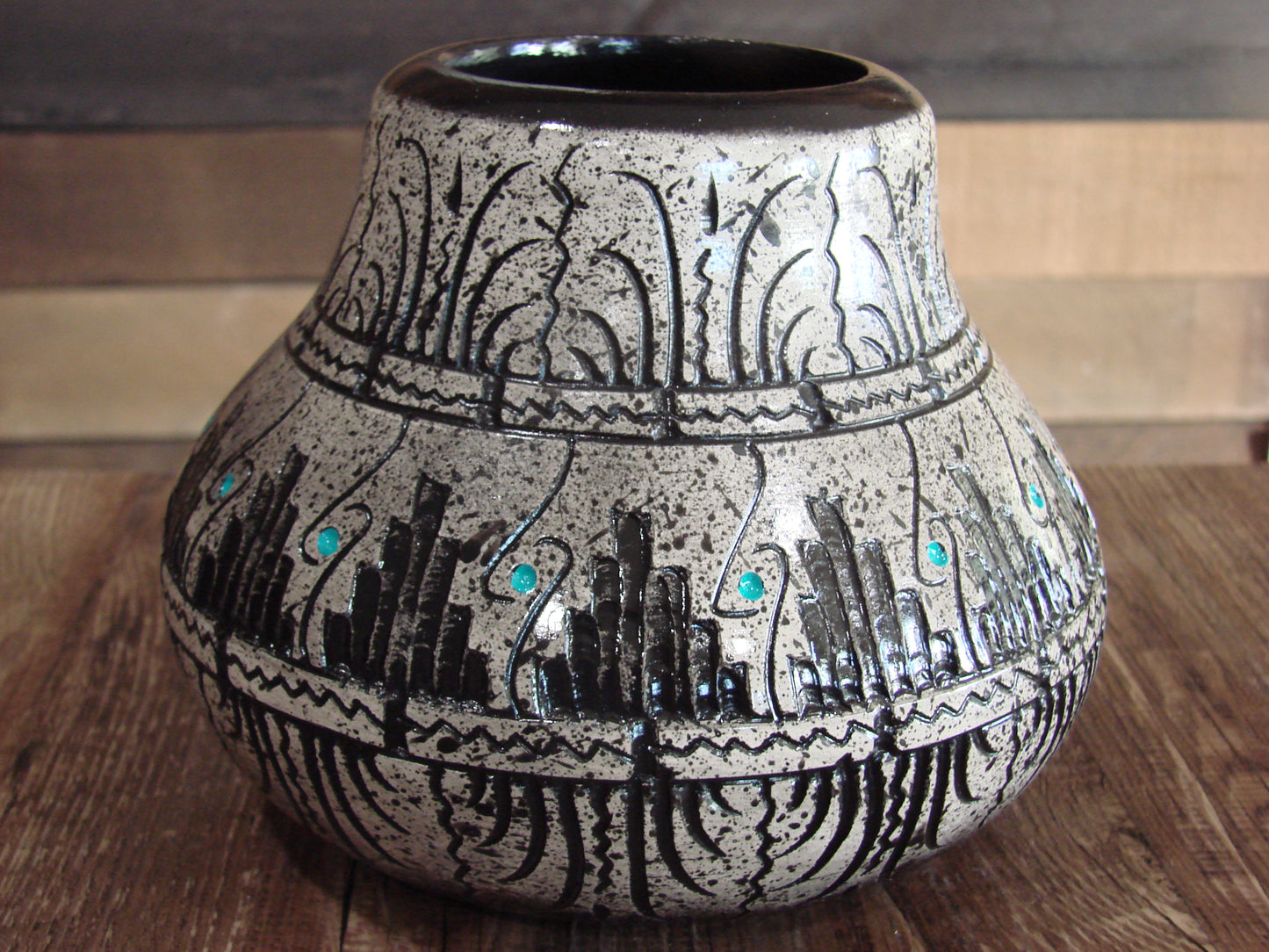 Native American Hand Etched Pottery Signed by Dewayne & Eskeets