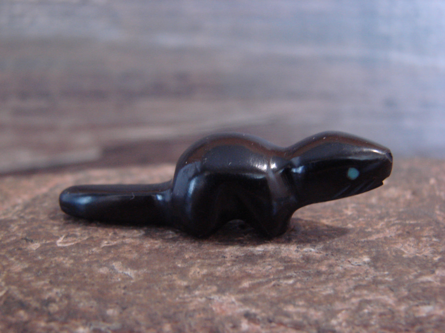 Native American Indian Hand Carved Jet Otter Fetish - B. Phillips