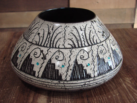 Native American Hand Etched Pottery Signed by Dewayne & Eskeets