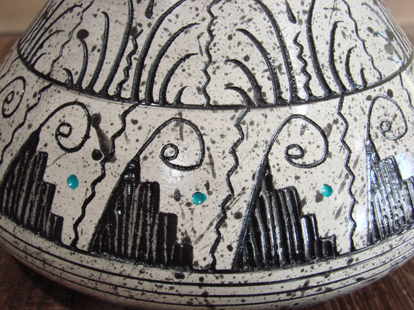 Native American Hand Etched Pottery Signed by Dewayne & Eskeets