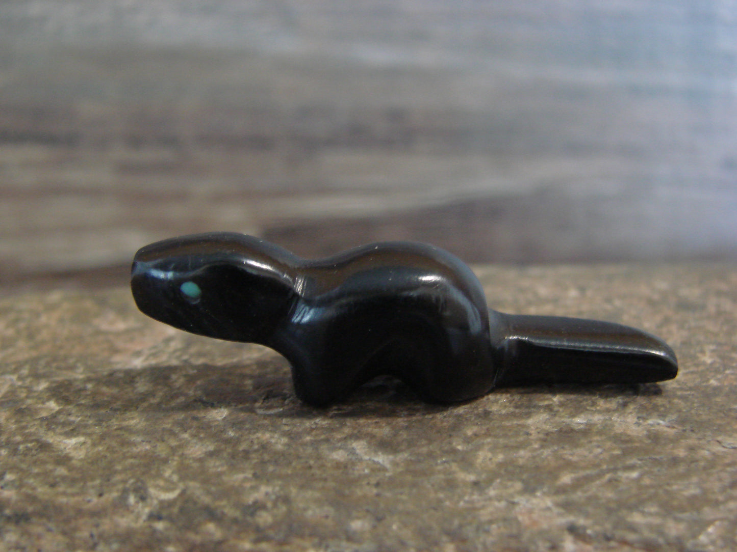 Native American Indian Hand Carved Jet Otter Fetish - B. Phillips