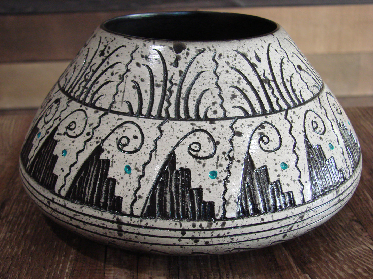 Native American Hand Etched Pottery Signed by Dewayne & Eskeets