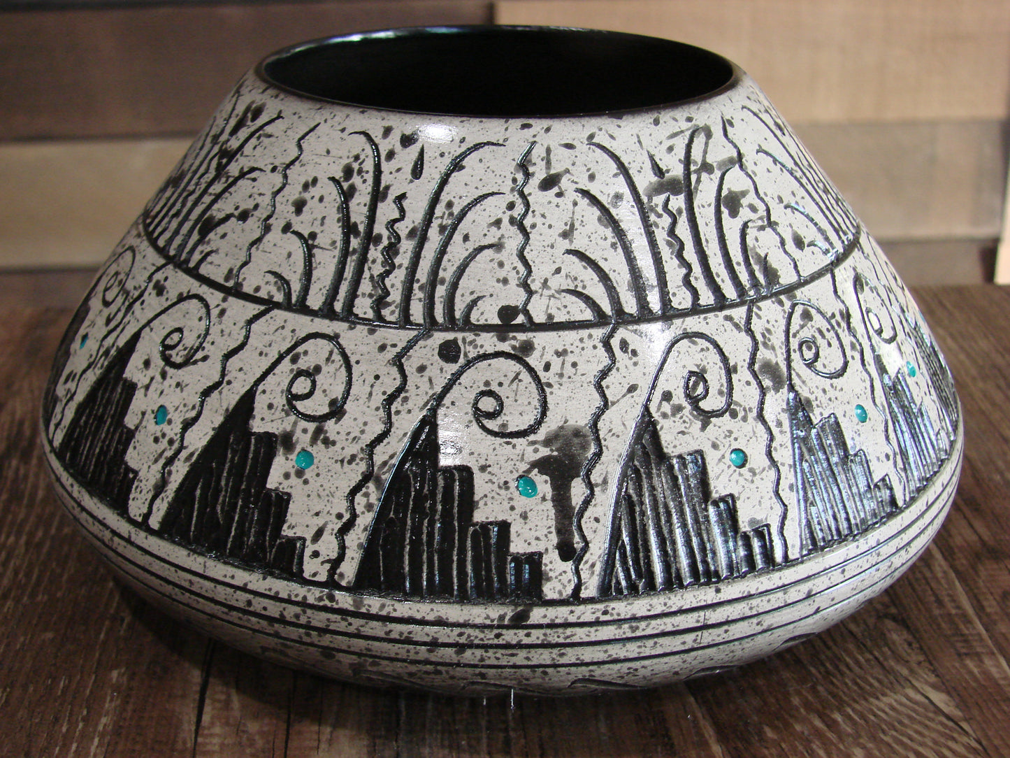 Native American Hand Etched Pottery Signed by Dewayne & Eskeets