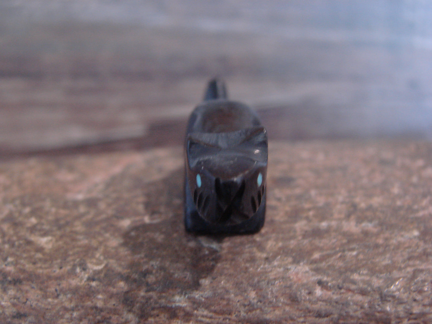 Native American Indian Hand Carved Jet Mountain Lion Fetish - B. Phillips