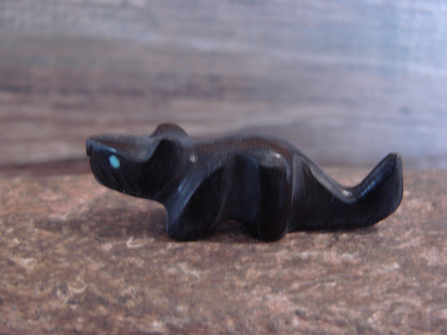 Native American Indian Hand Carved Jet Mountain Lion Fetish - B. Phillips