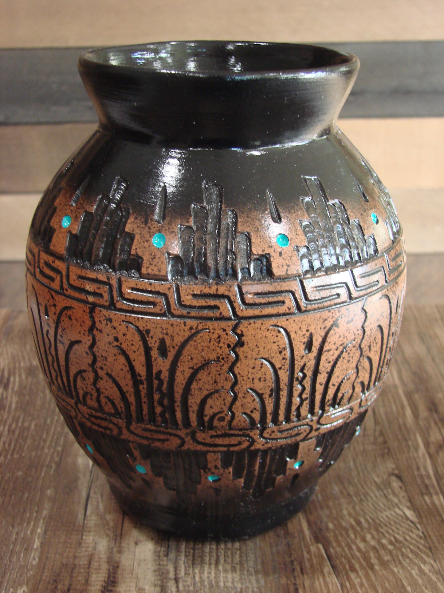 Native American Hand Etched Pottery Signed by Dewayne & Eskeets