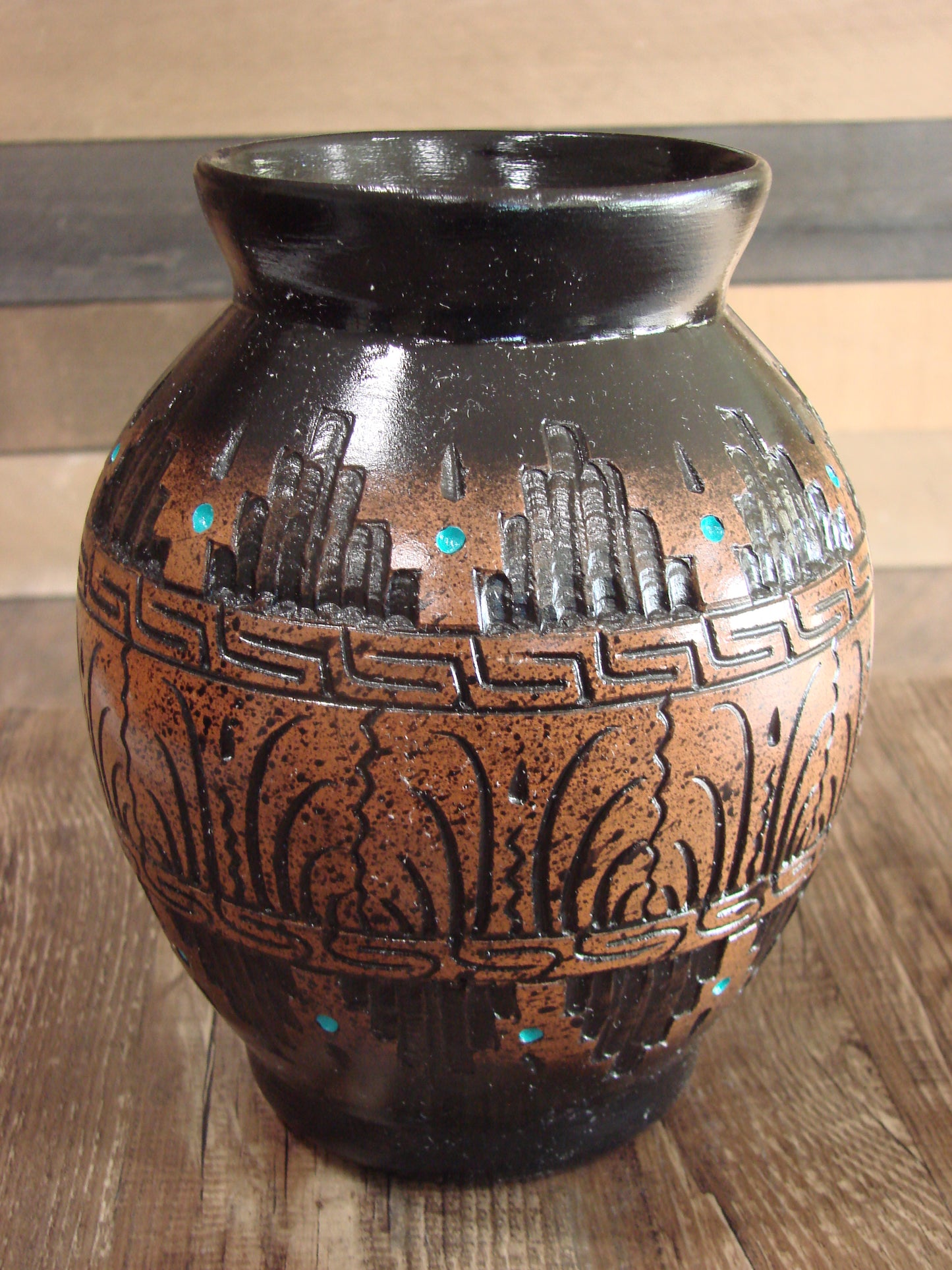 Native American Hand Etched Pottery Signed by Dewayne & Eskeets
