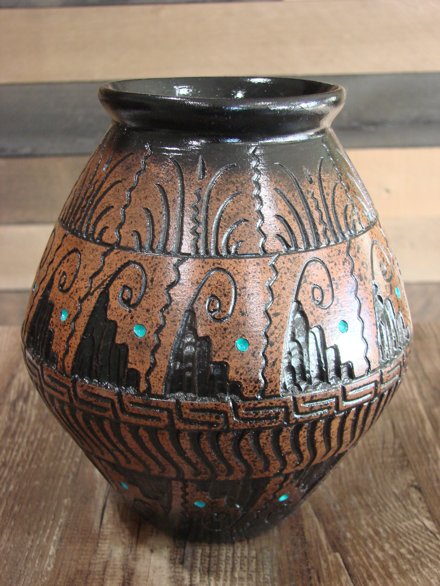 Native American Hand Etched Pottery Signed by Dewayne & Eskeets