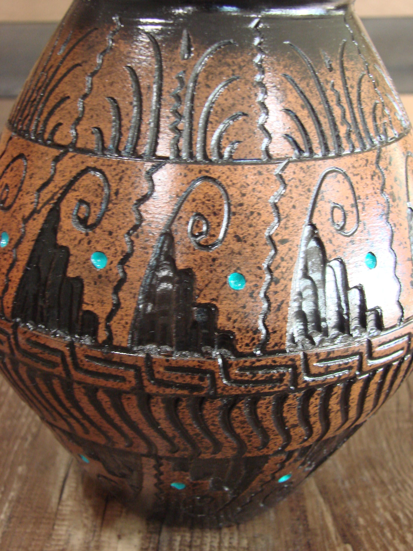 Native American Hand Etched Pottery Signed by Dewayne & Eskeets