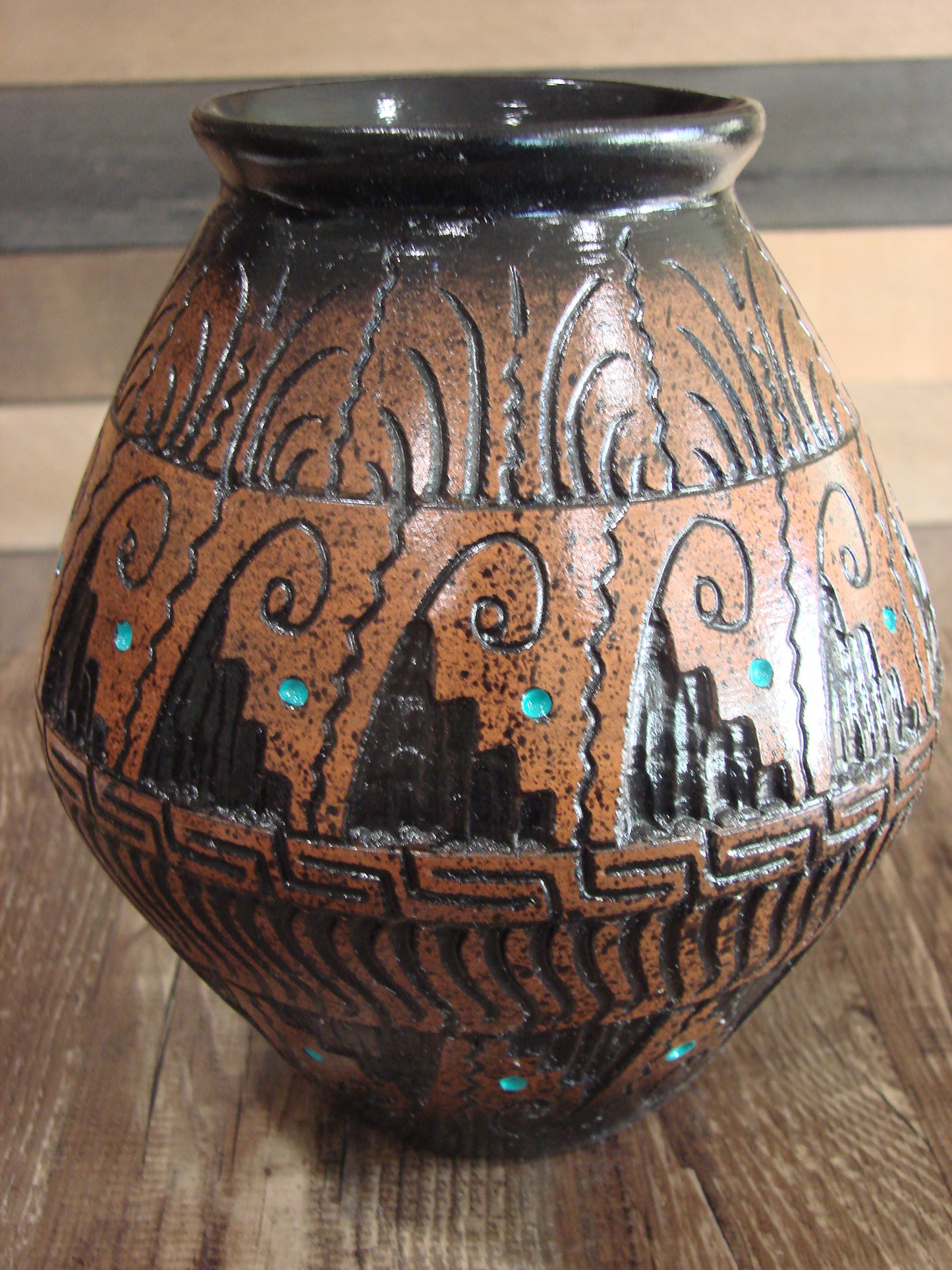 Native American Hand Etched Pottery Signed by Dewayne & Eskeets