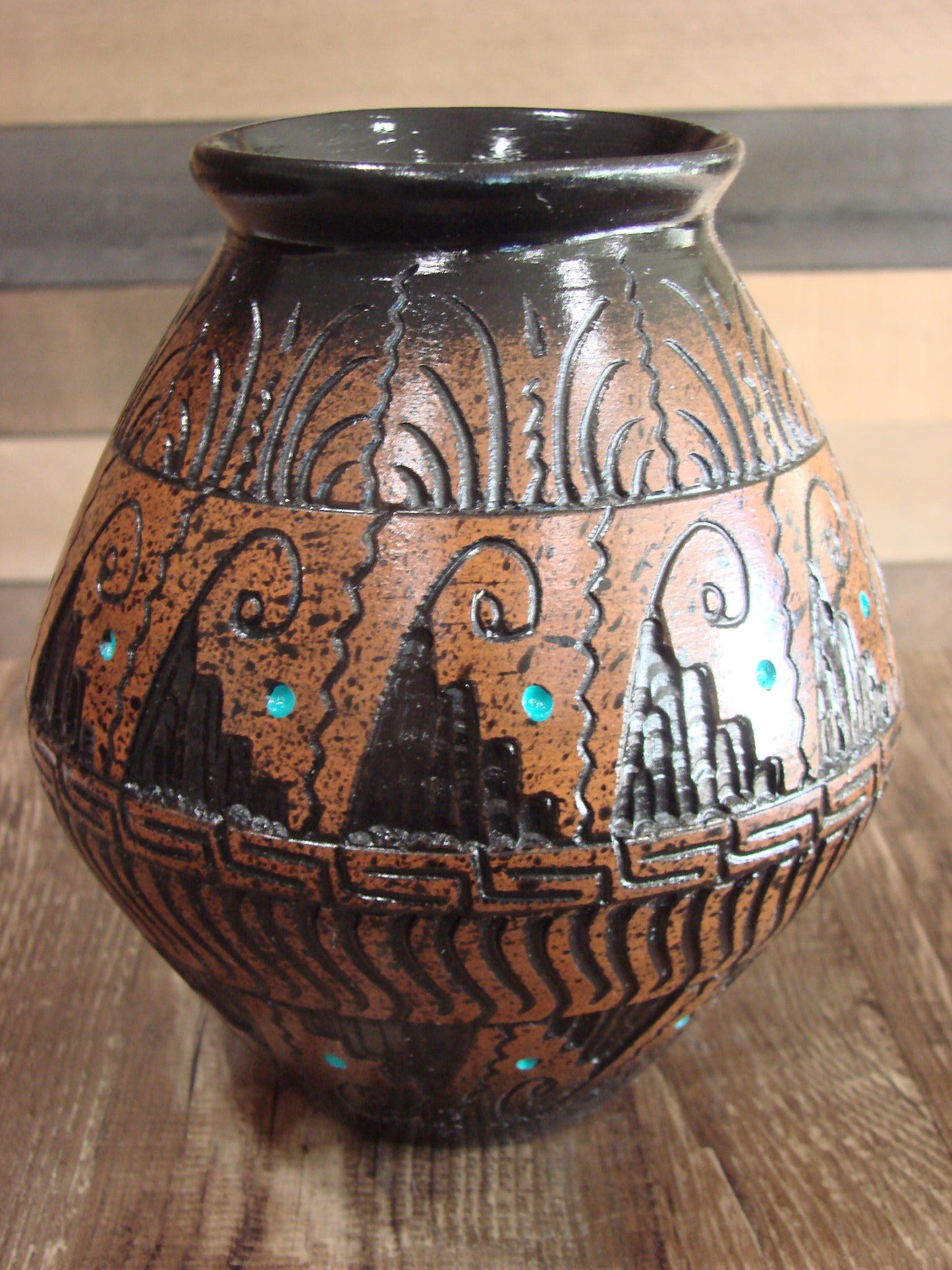 Native American Hand Etched Pottery Signed by Dewayne & Eskeets