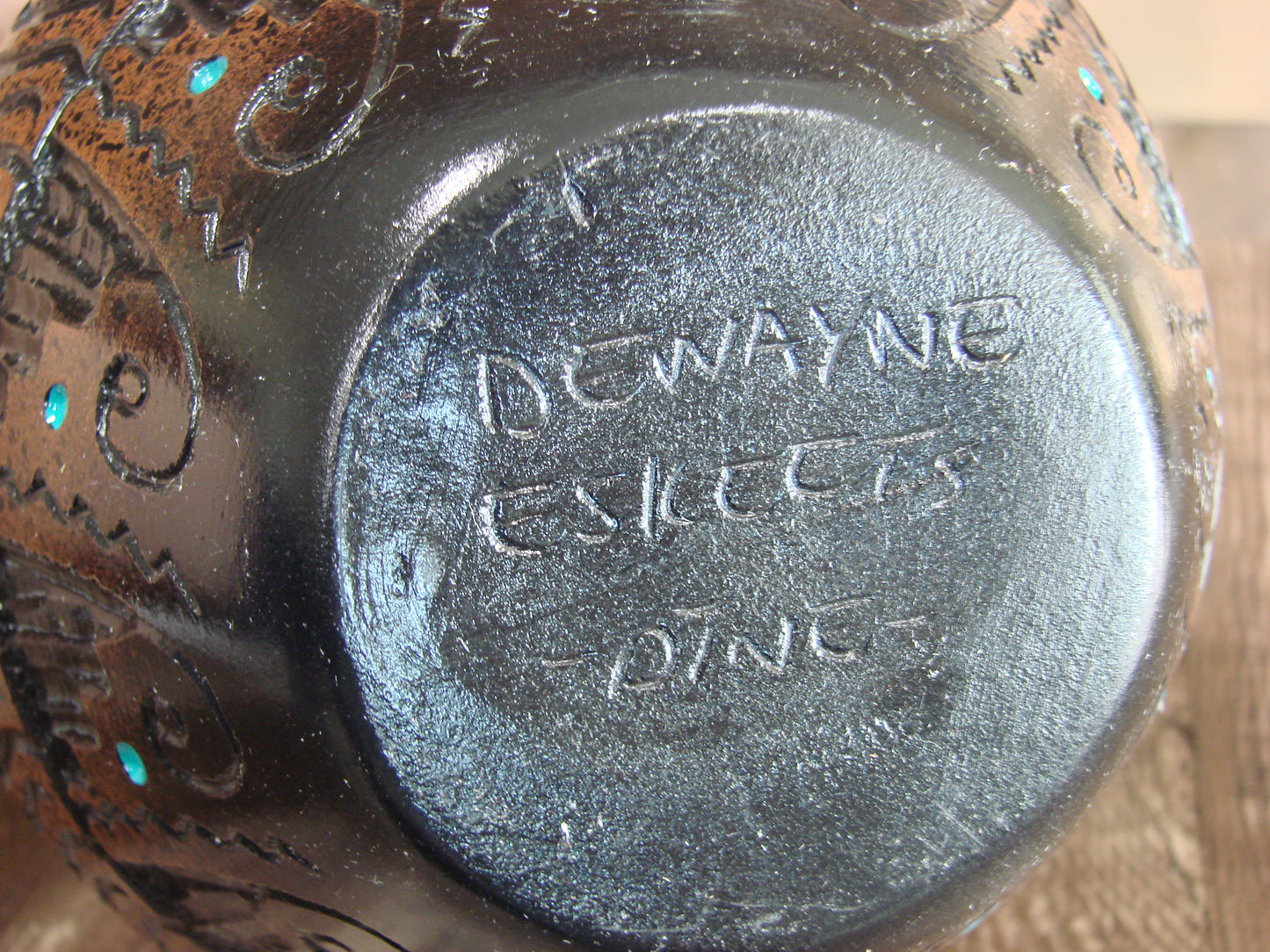 Native American Hand Etched Pottery Signed by Dewayne & Eskeets