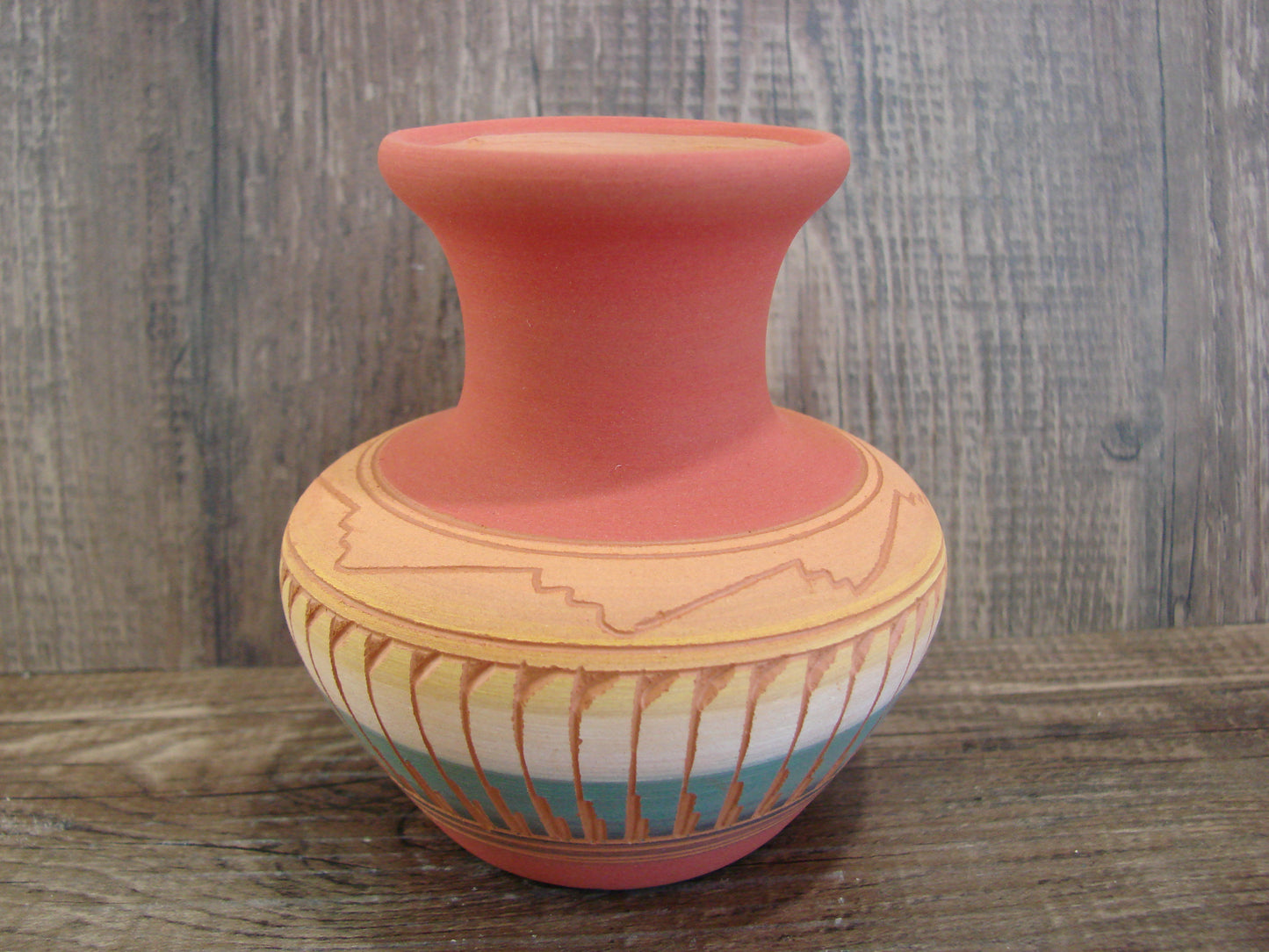 Small Native American Navajo Hand Etched & Hand Painted Pottery - Charlie