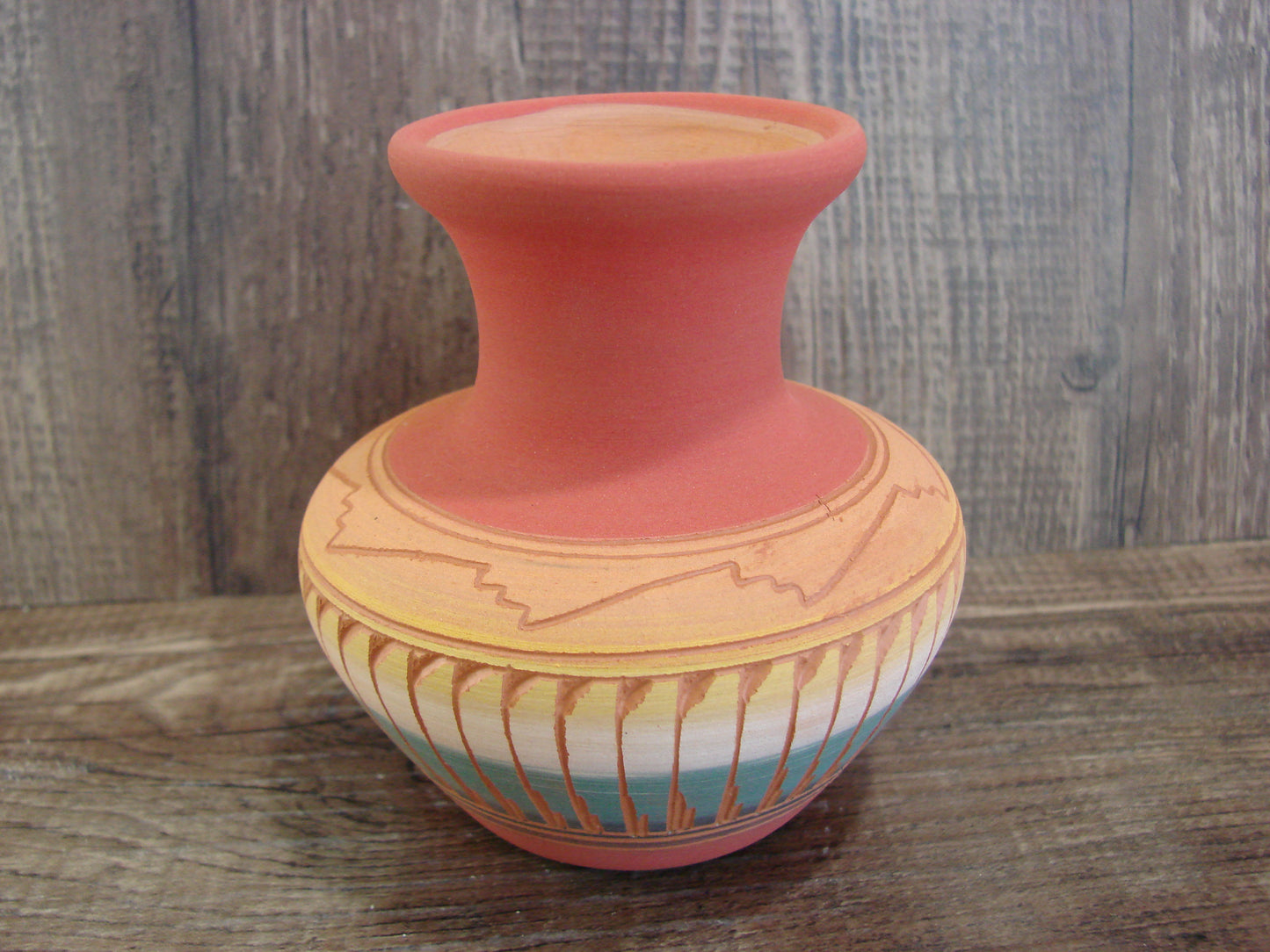 Small Native American Navajo Hand Etched & Hand Painted Pottery - Charlie