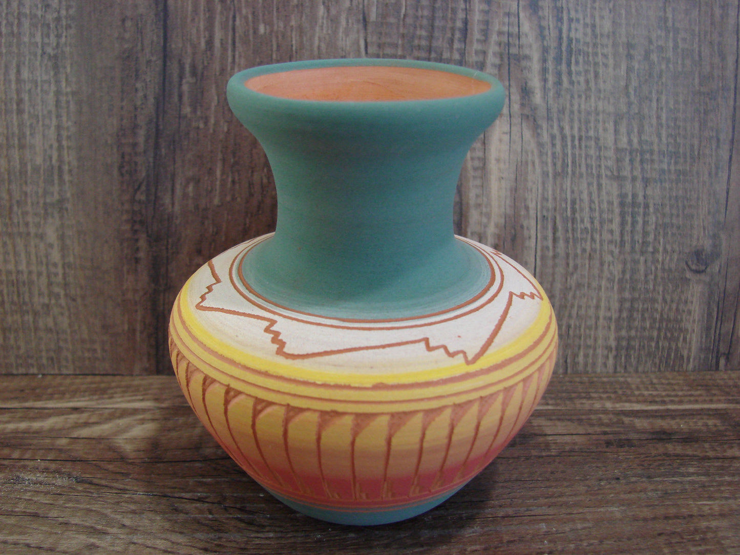 Small Native American Navajo Hand Etched & Hand Painted Pottery - Charlie