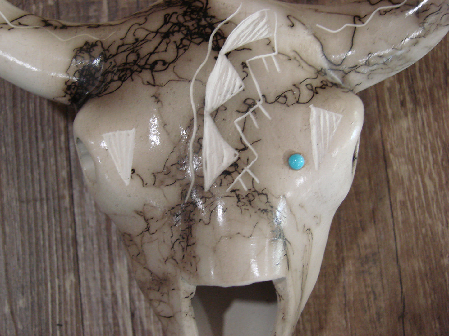 Native American Pottery Horse Hair Skull Sculpture by Vail