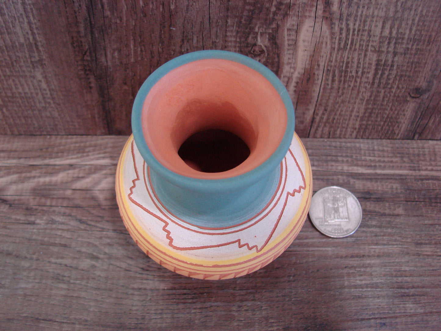 Small Native American Navajo Hand Etched & Hand Painted Pottery - Charlie