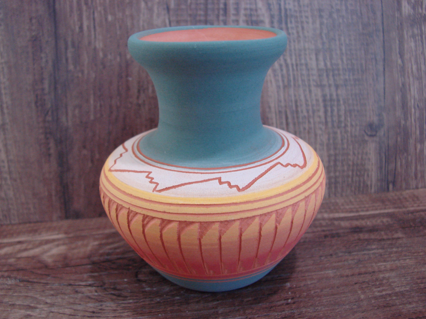 Small Native American Navajo Hand Etched & Hand Painted Pottery - Charlie