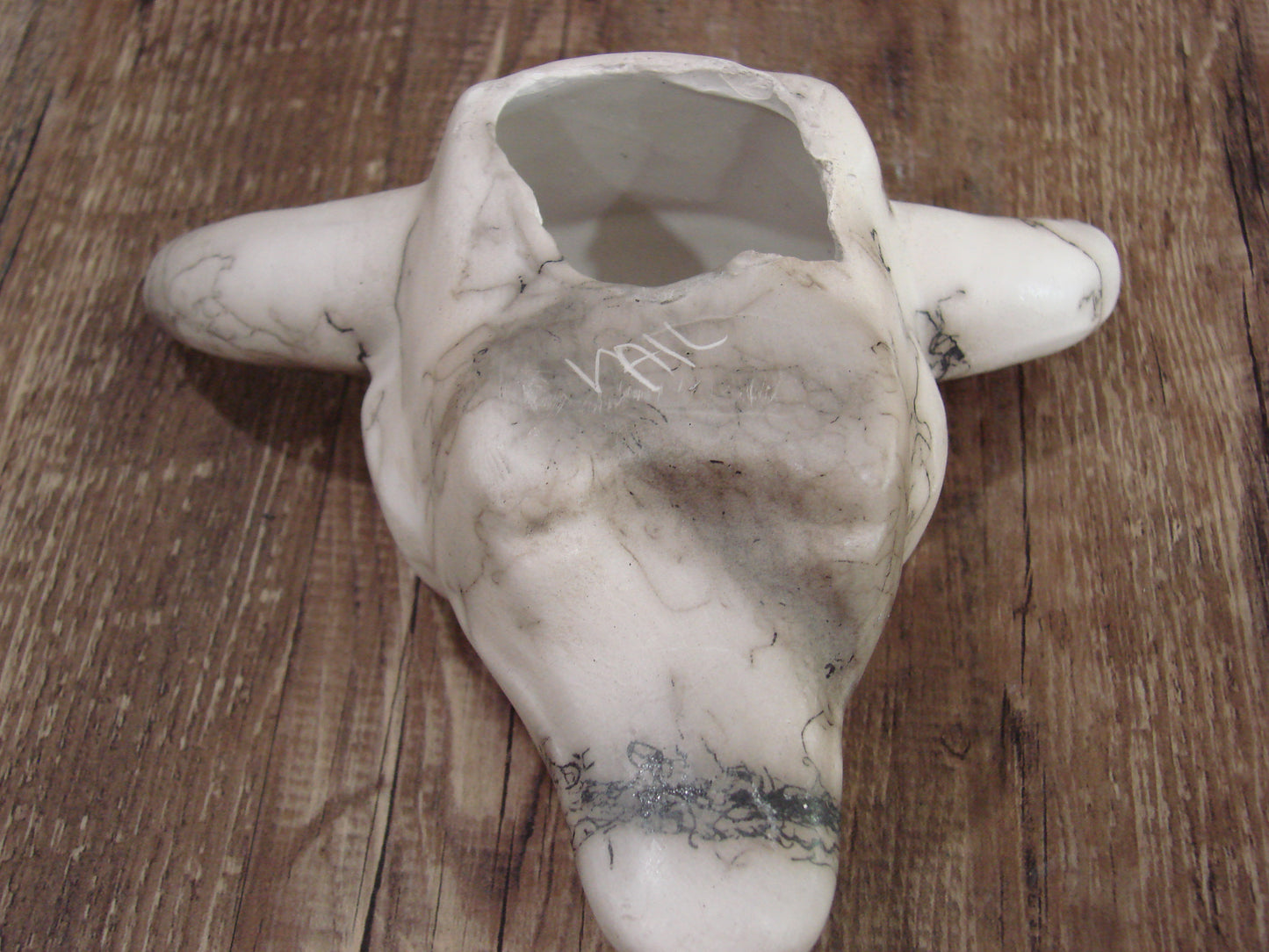 Native American Pottery Horse Hair Skull Sculpture by Vail