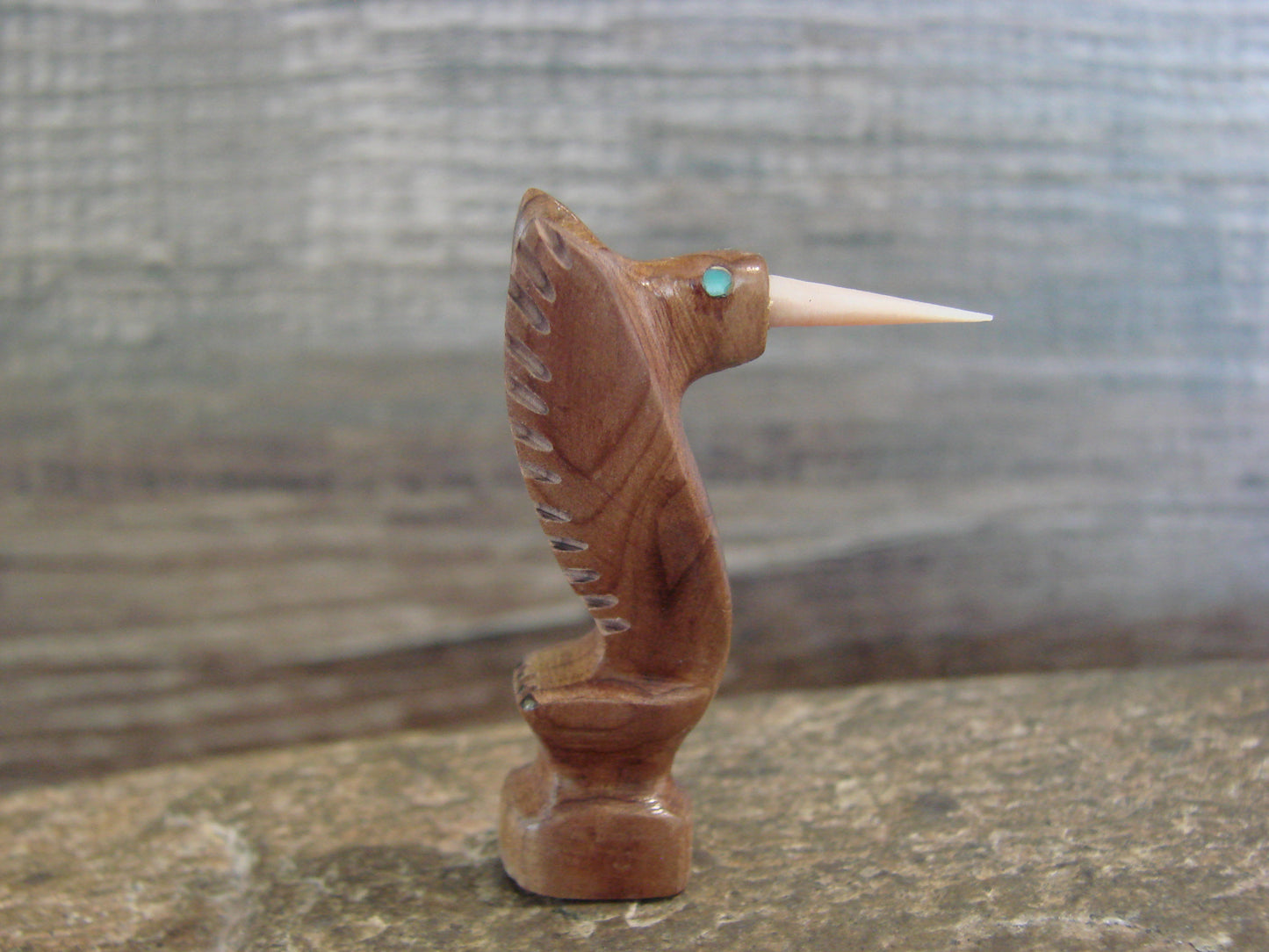 Native American Indian Hand Carved Cedar Hummingbird Fetish - B. Phillips