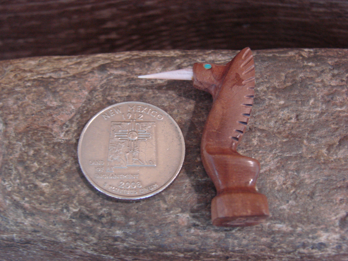 Native American Indian Hand Carved Cedar Hummingbird Fetish - B. Phillips