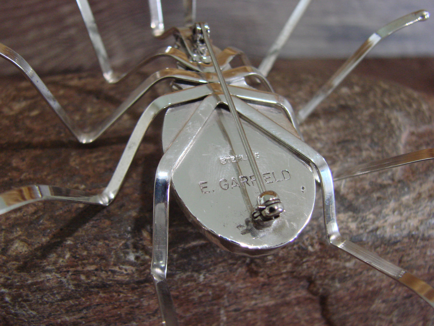 Large Native American Sterling Silver & Howlite Spider Pin by Garfield