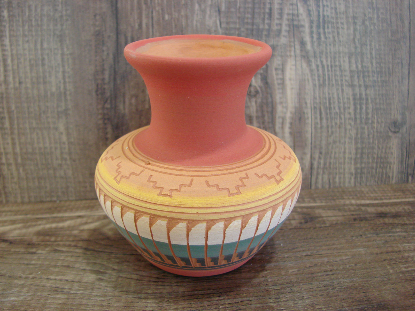 Small Native American Navajo Hand Etched & Hand Painted Pottery - Charlie