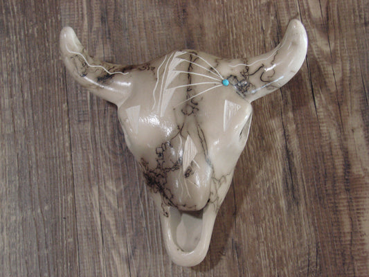 Native American Pottery Horse Hair Skull Sculpture by Vail