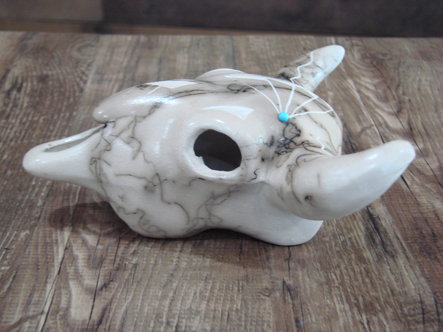 Native American Pottery Horse Hair Skull Sculpture by Vail