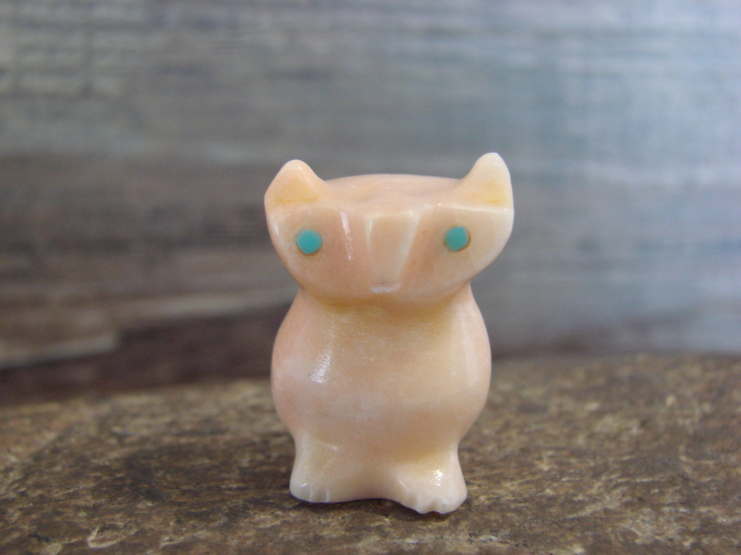 Native American Indian Hand Carved Rose Quartz Owl Fetish - B. Phillips