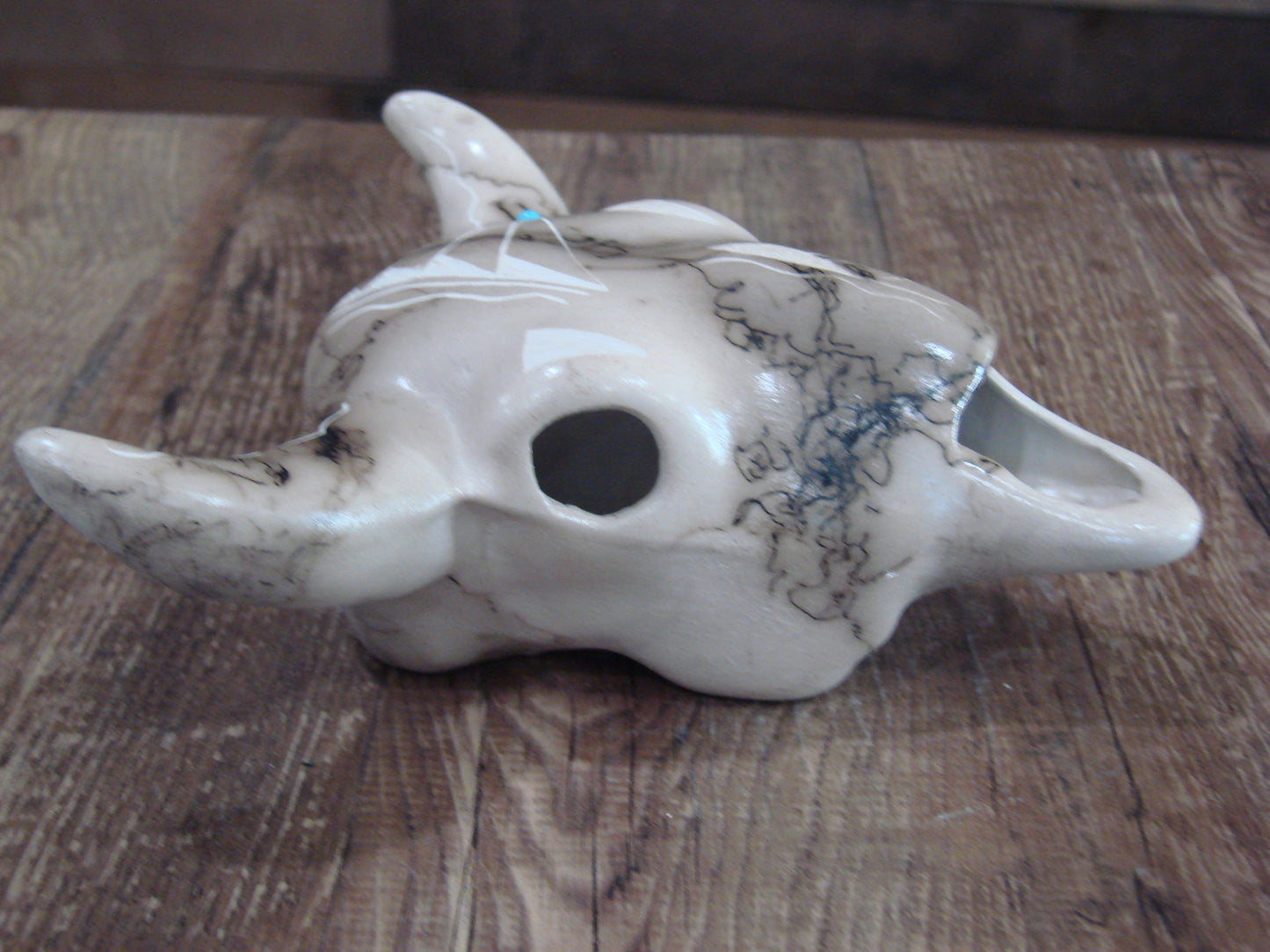 Native American Pottery Horse Hair Skull Sculpture by Vail