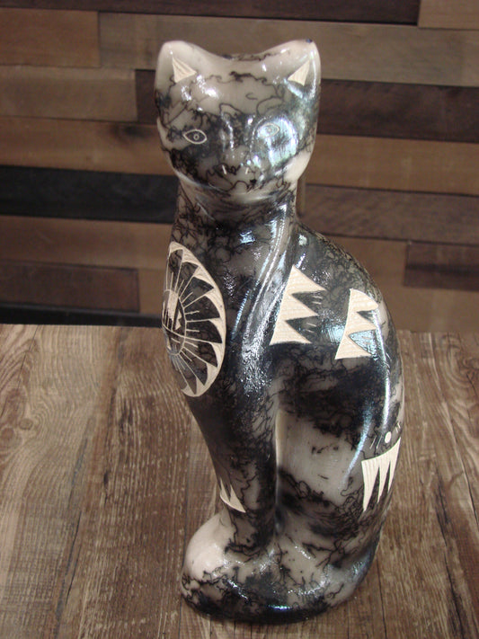 Native American Navajo Pottery Horse Hair Cat Sculpture by Vail