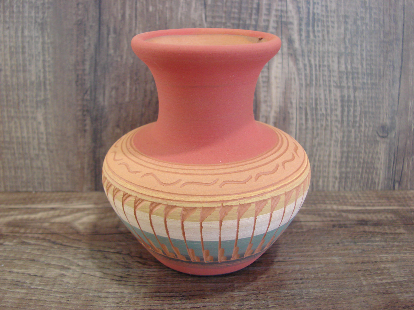 Small Native American Navajo Hand Etched & Hand Painted Pottery - Charlie