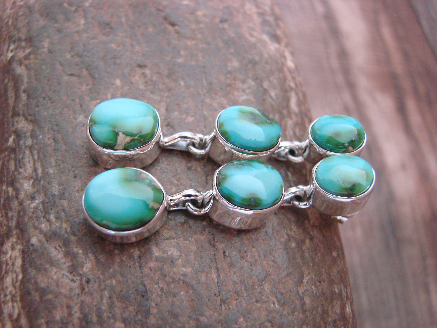 Native American Sterling Silver Sonoran Turquoise Post Dangle Earrings Signed T