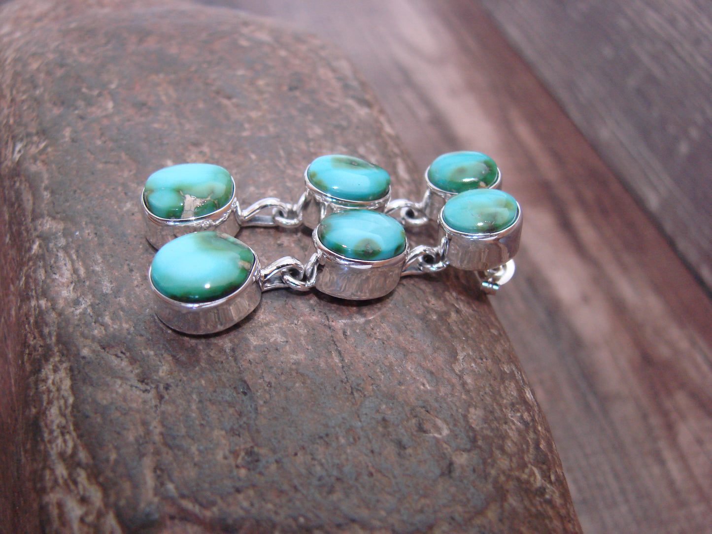 Native American Sterling Silver Sonoran Turquoise Post Dangle Earrings Signed T