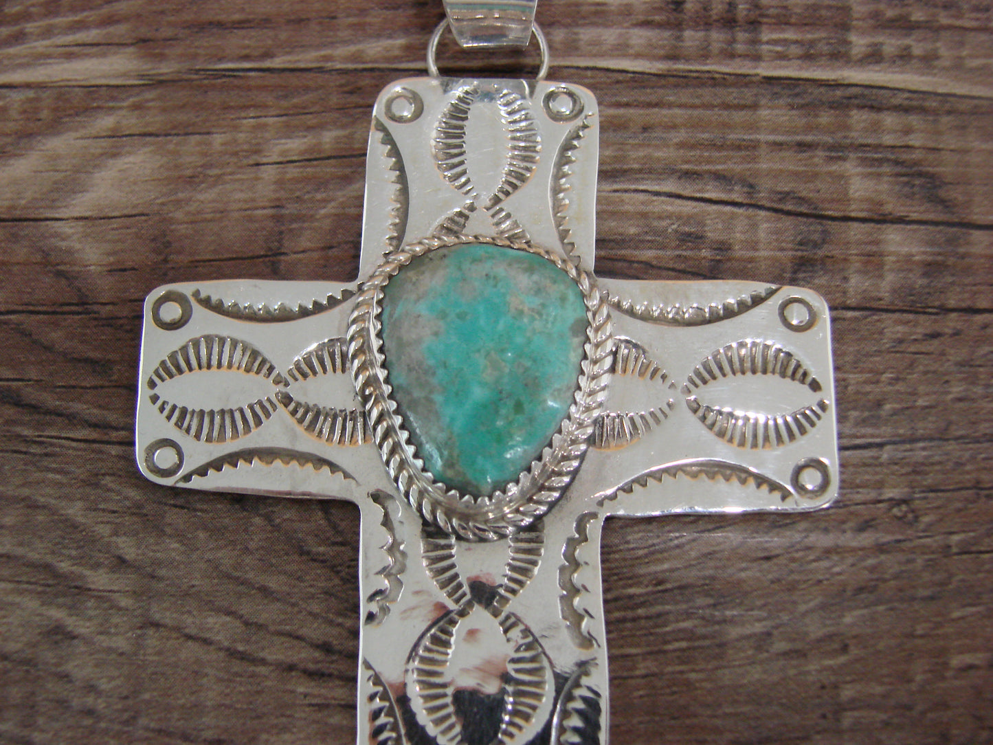 Large Navajo Sterling Silver & Turquoise Cross Pendant Signed Cleveland