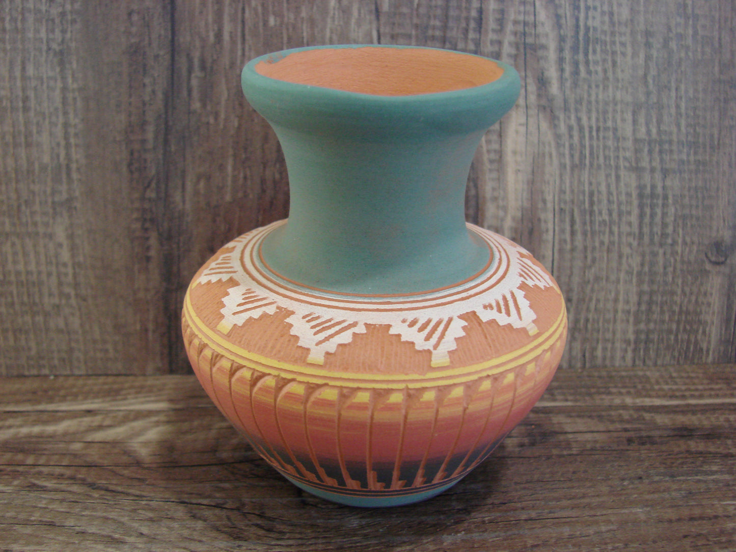 Small Native American Navajo Hand Etched & Hand Painted Pottery - Charlie