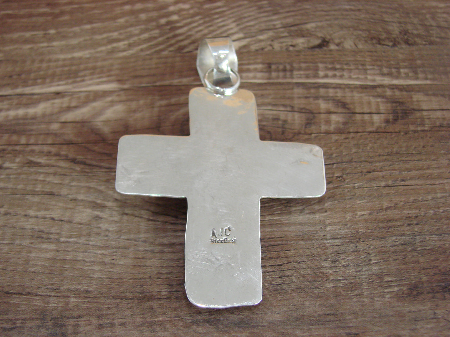 Large Navajo Sterling Silver & Turquoise Cross Pendant Signed Cleveland