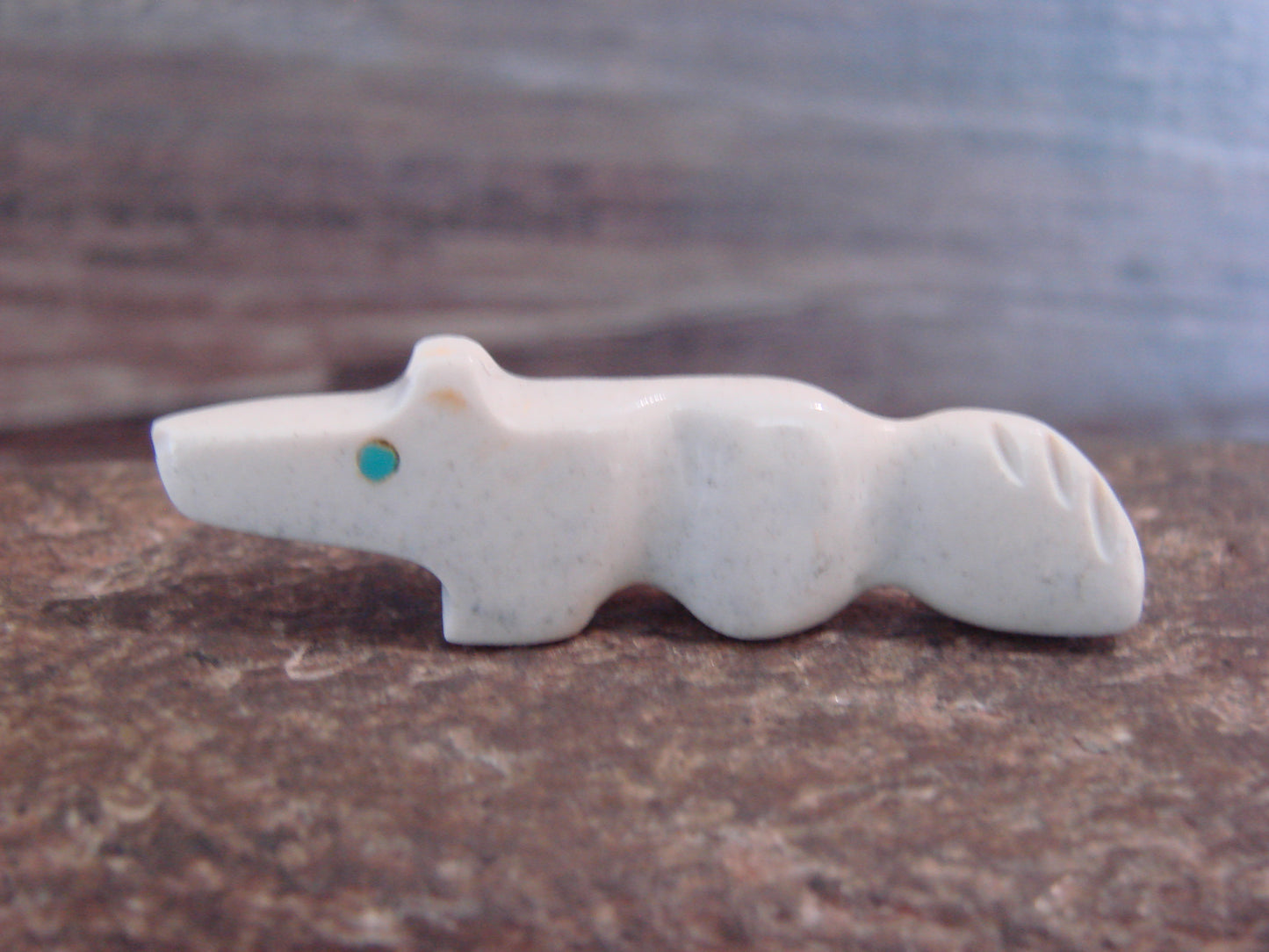 Native American Indian Hand Carved Fish Rock Wolf Fetish - B. Phillips