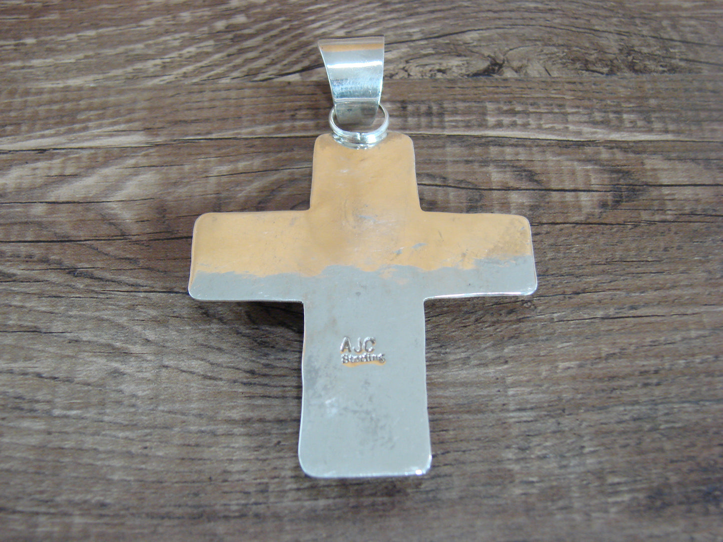 Large Navajo Sterling Silver & Turquoise Cross Pendant Signed Cleveland