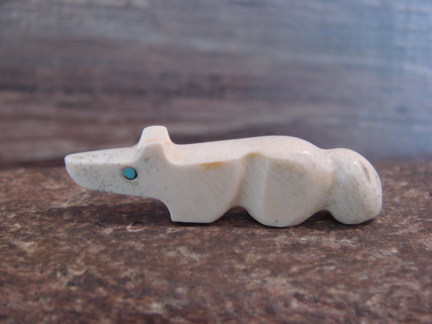Native American Indian Hand Carved Fish Rock Wolf Fetish - B. Phillips