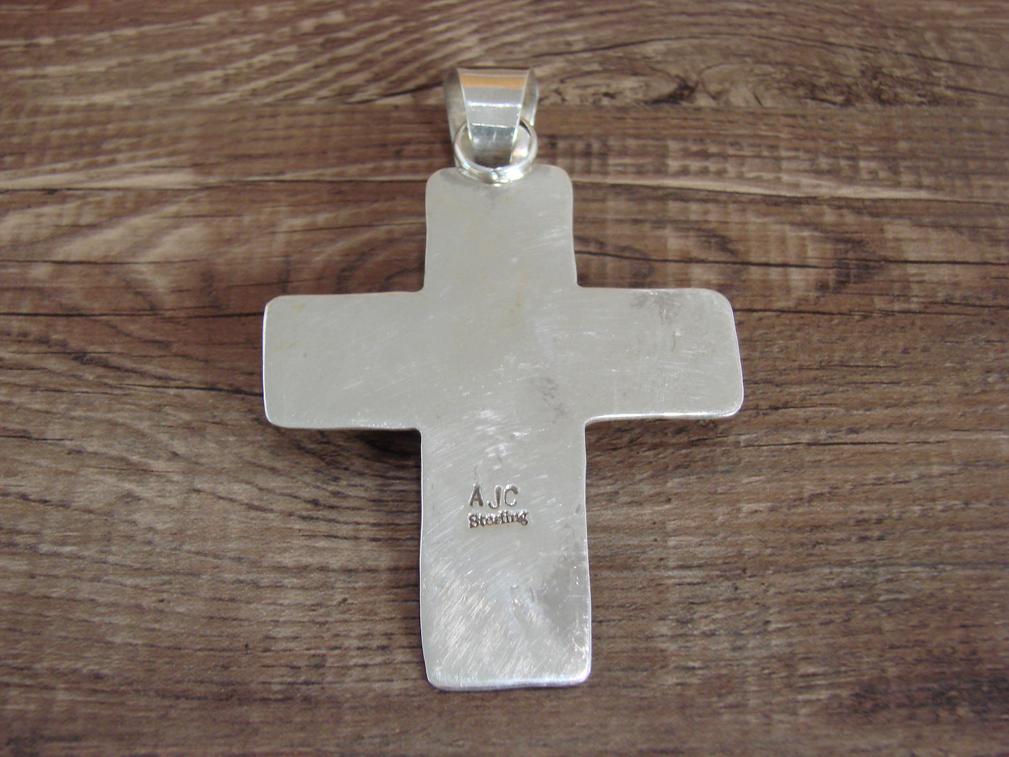 Large Navajo Sterling Silver & Turquoise Cross Pendant Signed Cleveland