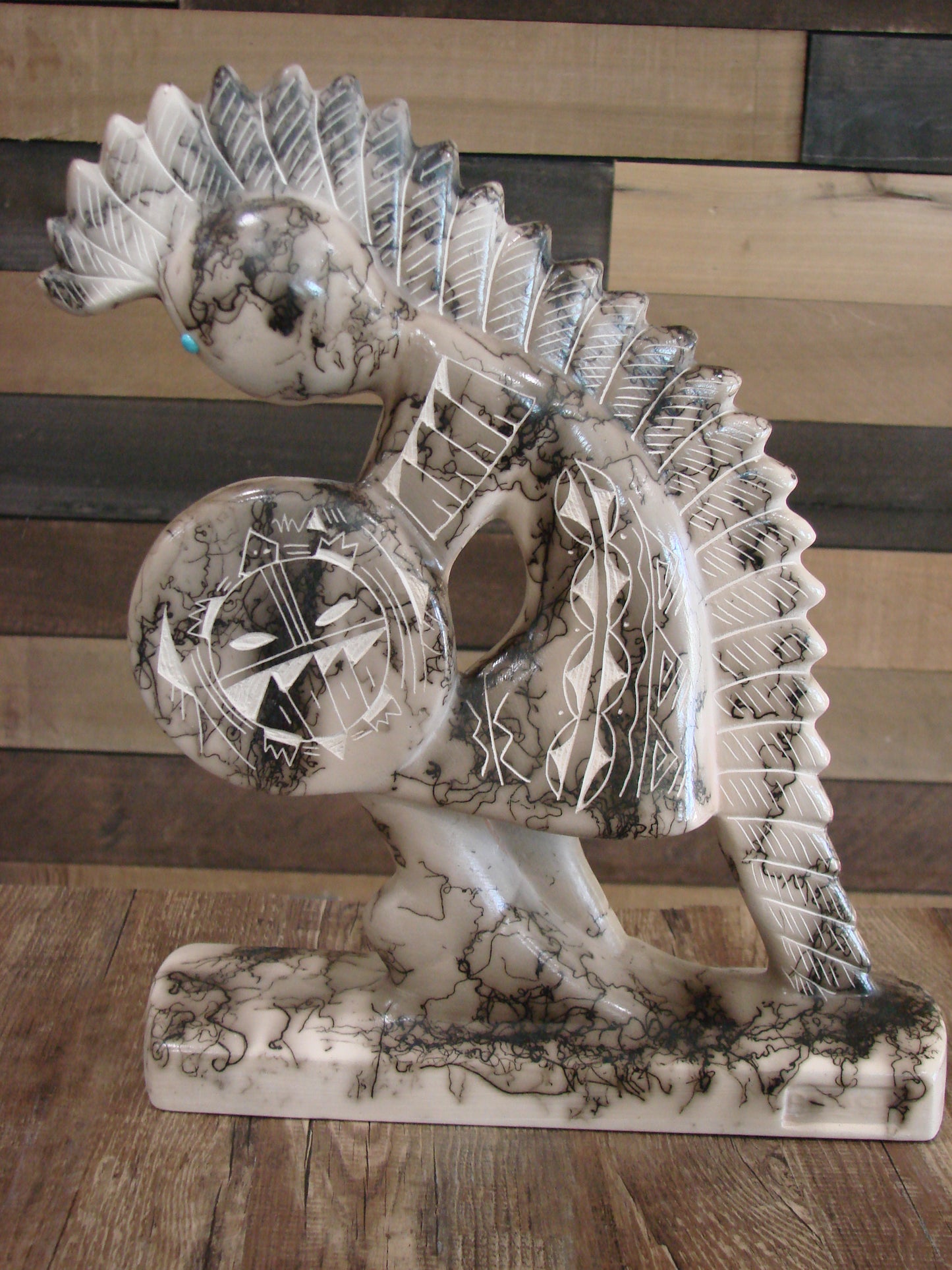 Native American Pottery Horse Hair Kokopelli Sculpture by Vail