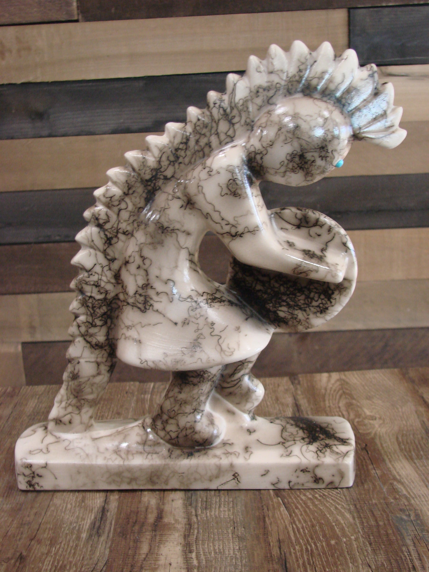 Native American Pottery Horse Hair Kokopelli Sculpture by Vail