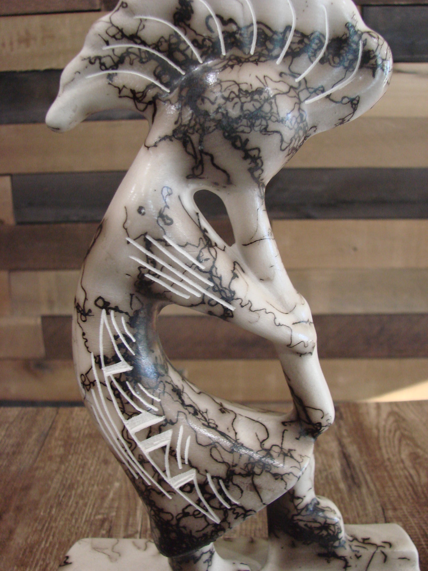 Native American Pottery Horse Hair Kokopelli Sculpture by Vail