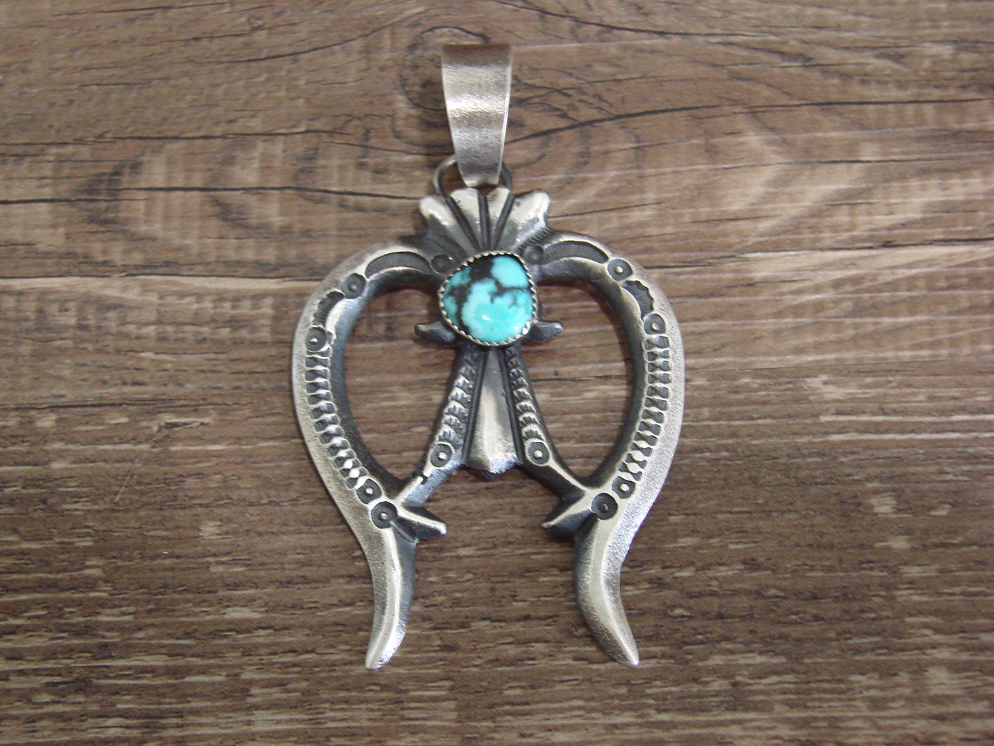 Native American Sterling Silver & Turquoise Cast Naja Pendant Signed Billah