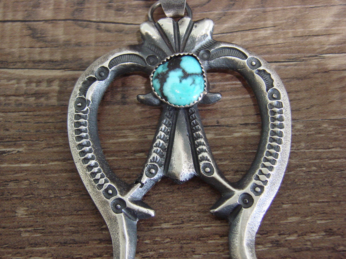 Native American Sterling Silver & Turquoise Cast Naja Pendant Signed Billah
