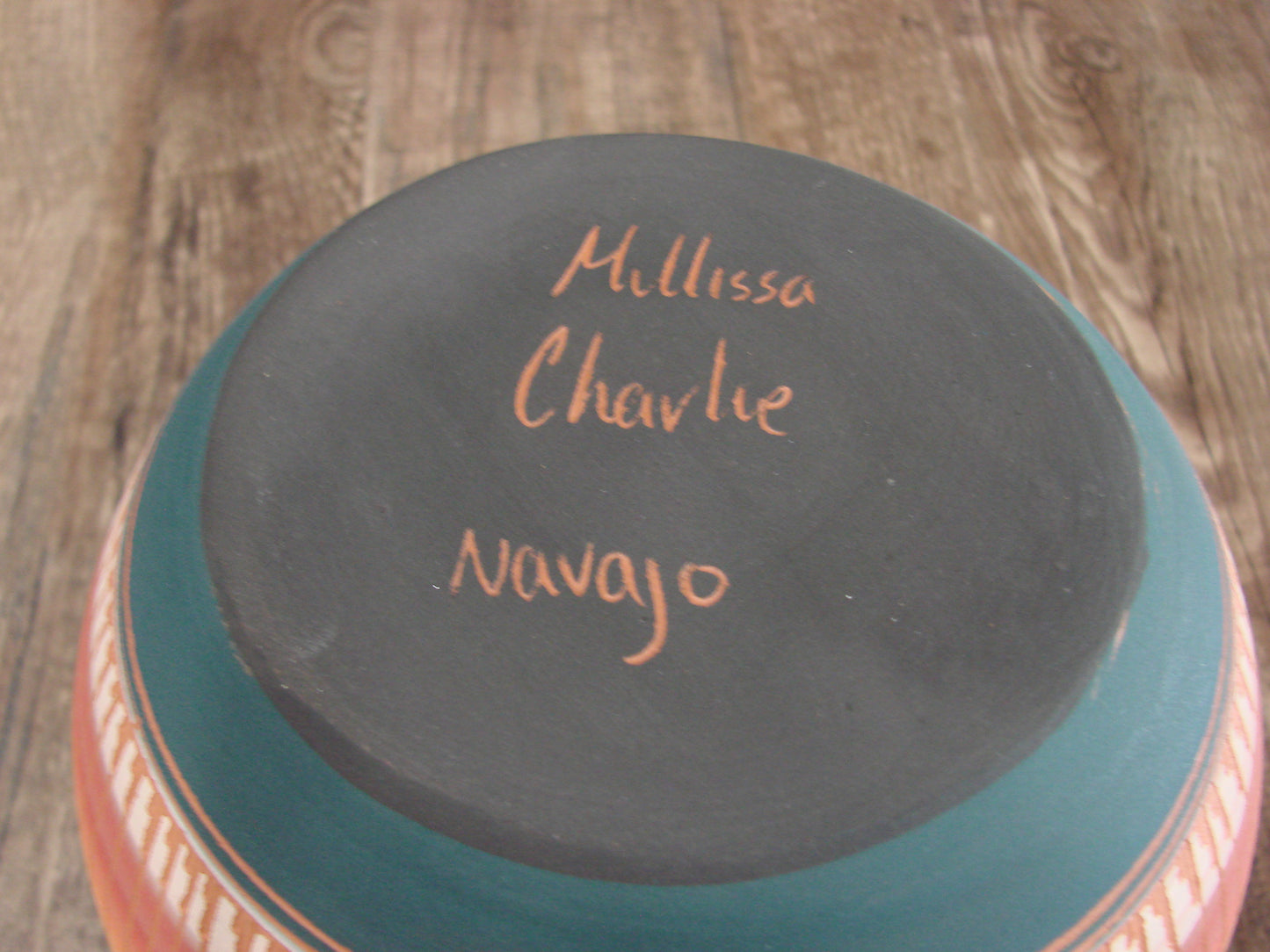 Native American Navajo Indian Hand Etched & Hand Painted Pottery - M. Charlie
