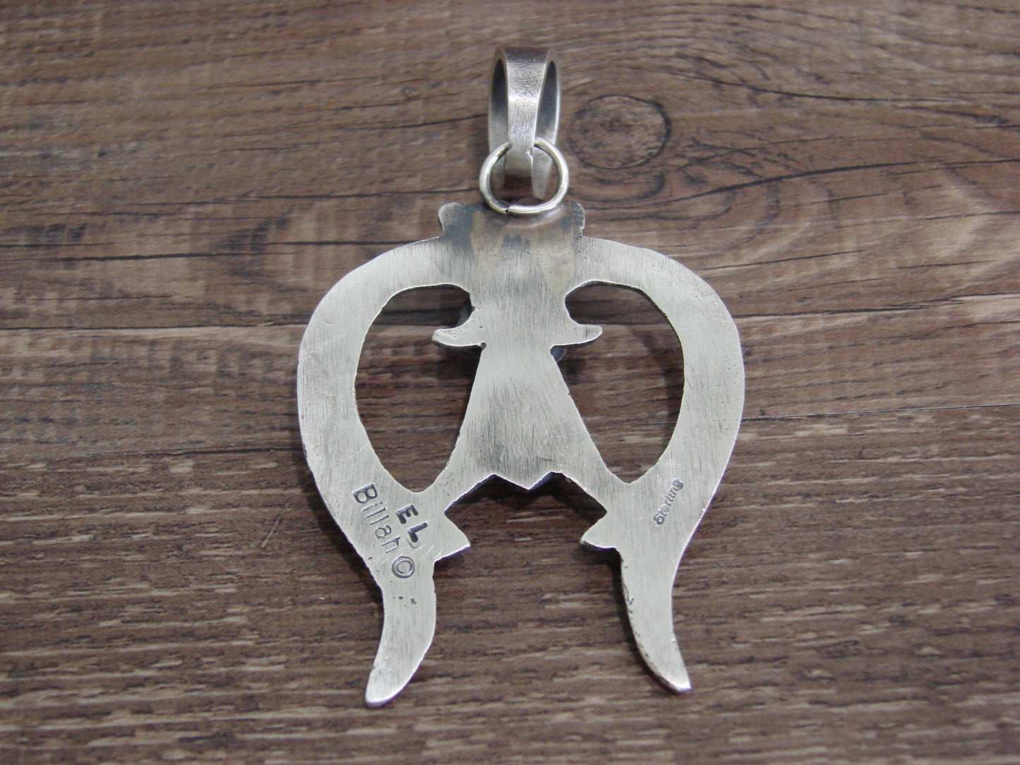 Native American Sterling Silver & Turquoise Cast Naja Pendant Signed Billah