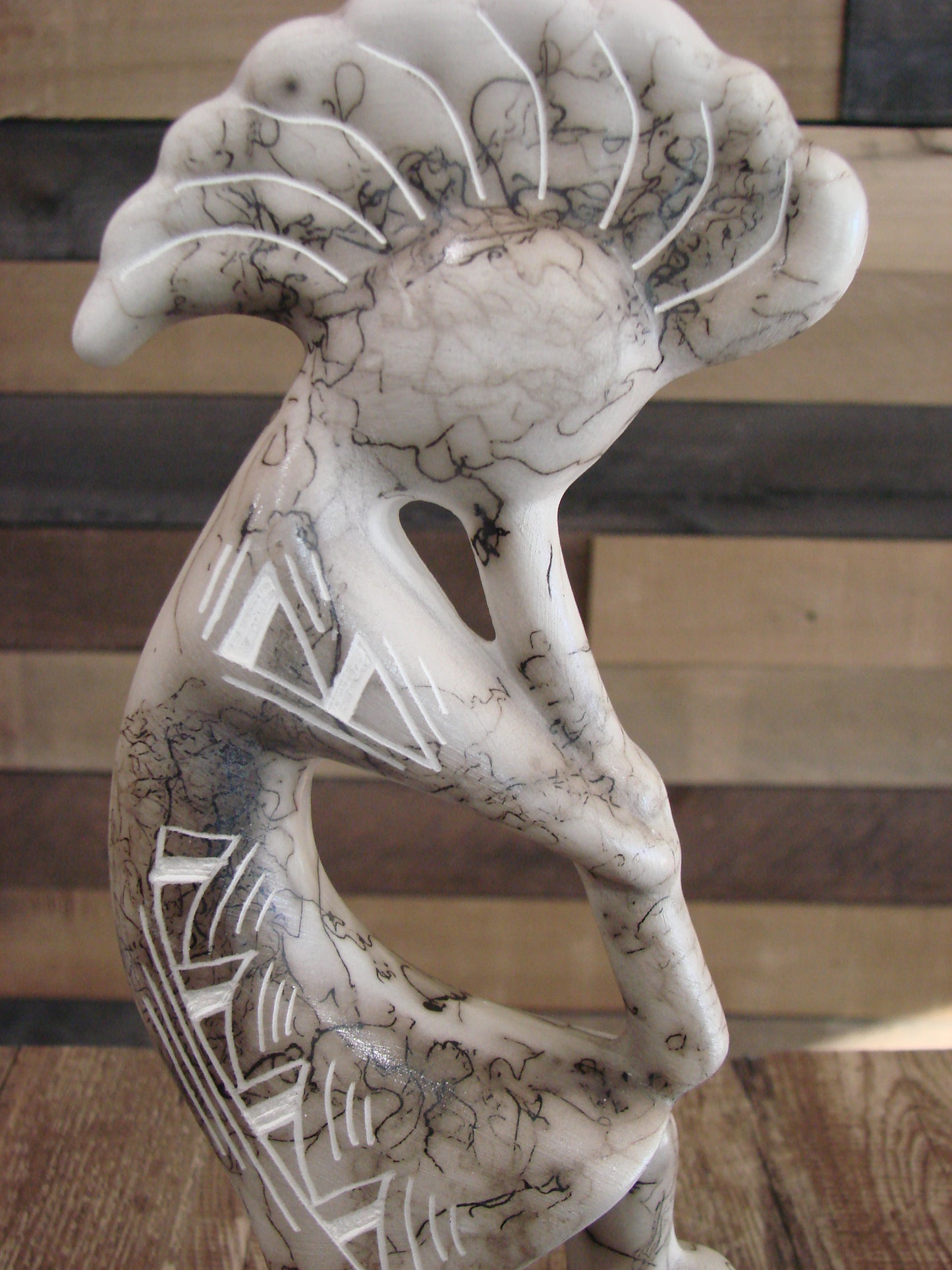 Native American Pottery Horse Hair Kokopelli Sculpture by Vail